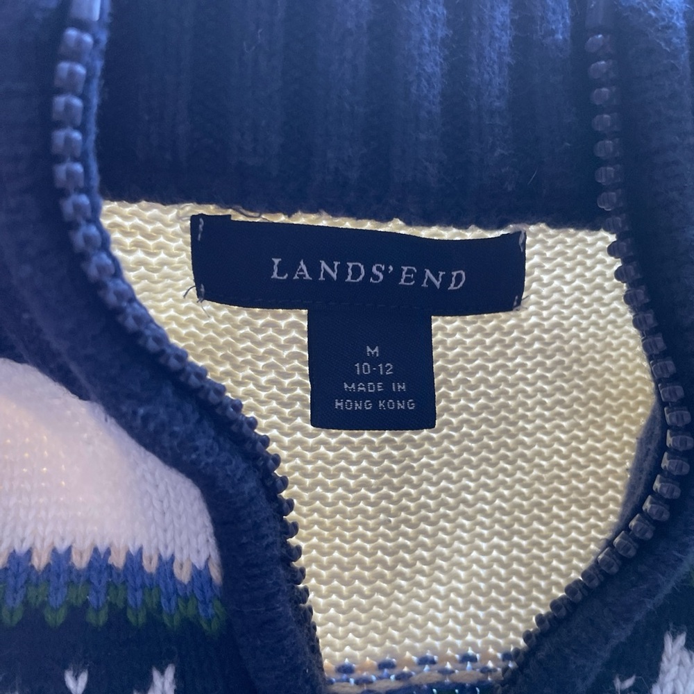 Lands' End Navy and Cream Knit Sweater